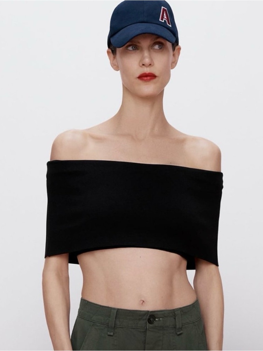 Zara Black Off-Shoulder Crop Top - Picture 1 of 5